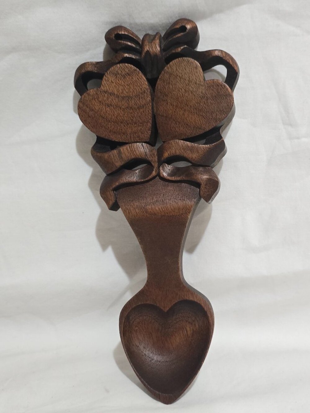 Welsh Love Spoon - 2 Hearts w Ribbon and Heart Shape Spoon
